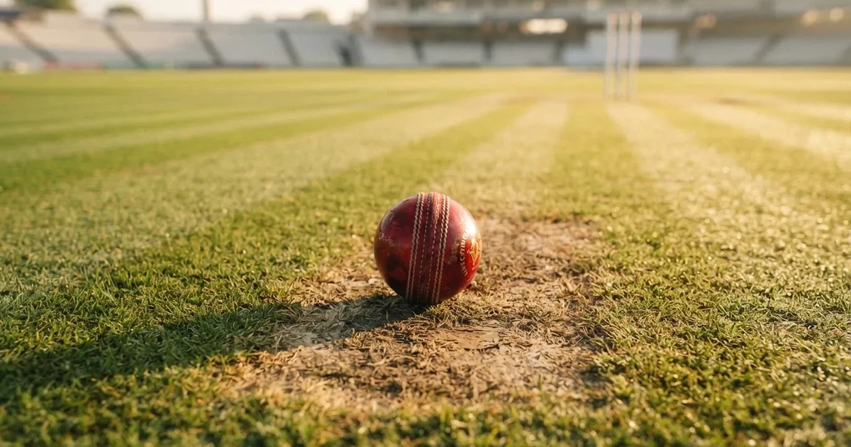 Un balón en el punto central de un campo de césped a la luz de la mañana