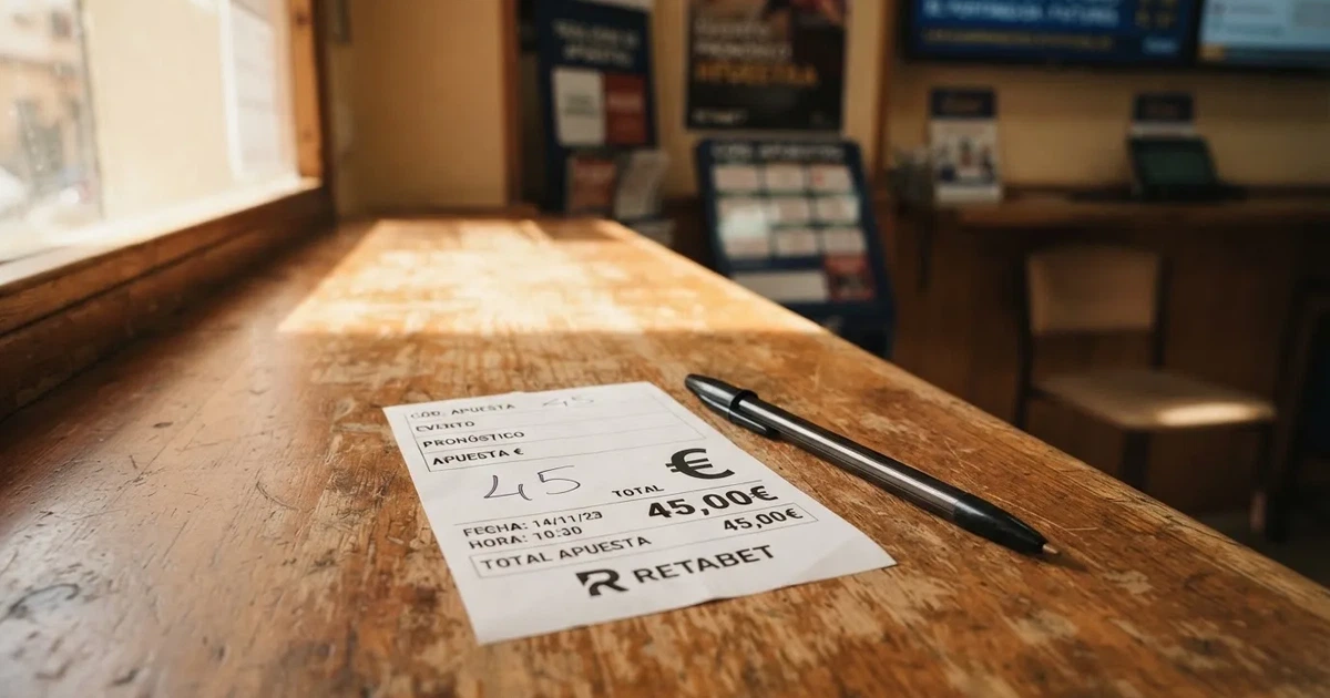 Un boleto de papel en blanco junto a un bolígrafo sobre un mostrador de madera